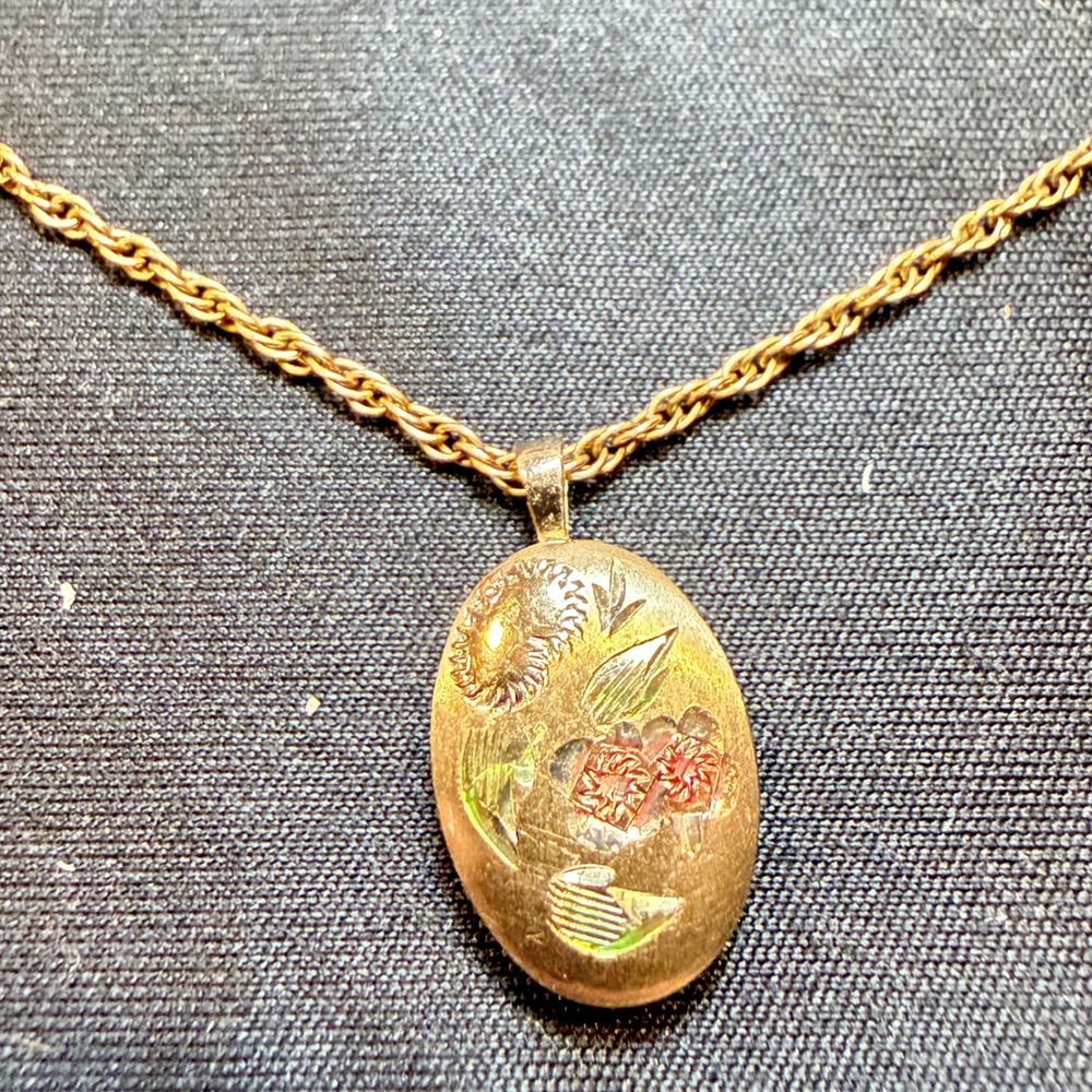 Vintage PPC 14K Gold Filled Floral Locket Necklace 1/20 12K GF Rope Chain 18"
